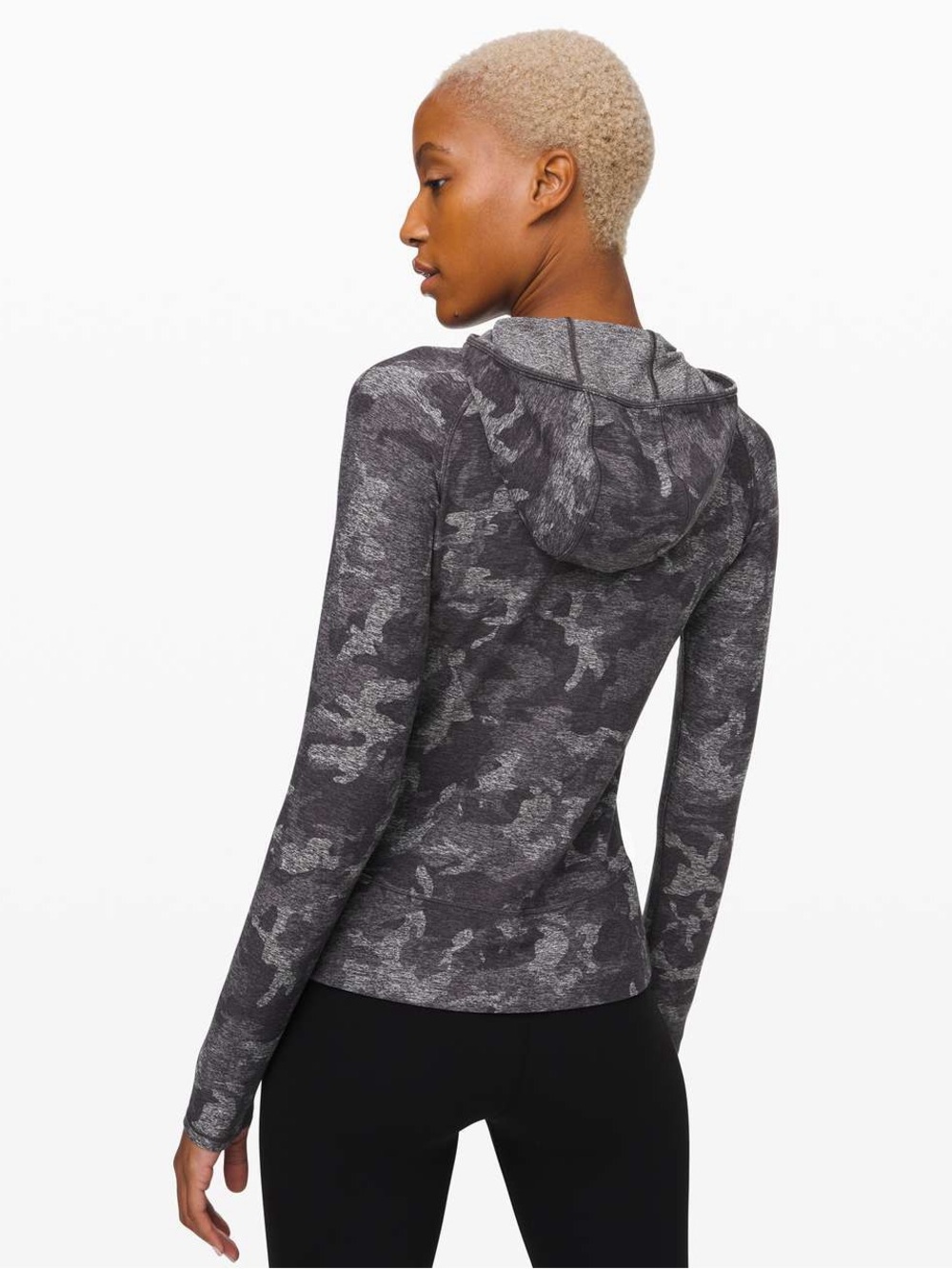 Lululemon On Repeat Rulu Hoodie Size 6 Incognito Camo HTR Black Thumbholes EUC